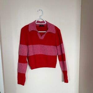 Mango Red and Pink V-Neck Sweater